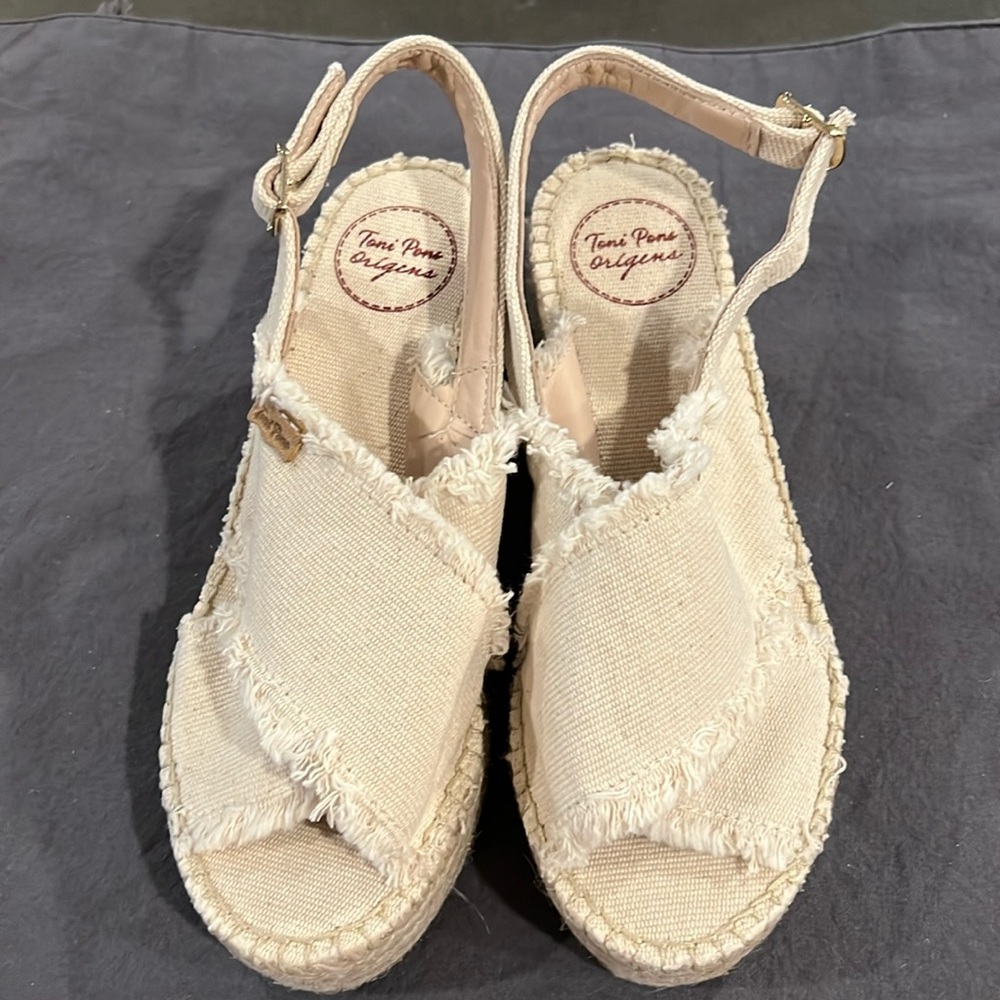 Toni Pons wedge espadrille peeptoe sandals 37 7 great condition